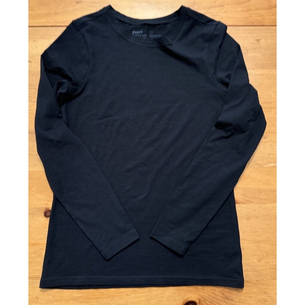 Pact Long Sleeve Tee Organic Cotton Crewneck Slim Fit Black Base Layer Size L